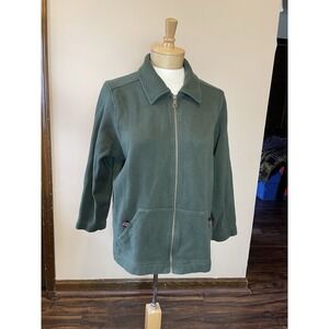 LL Bean Sweater Women's Large Green Knit Zip Up Cotton Collar Camping Hiking